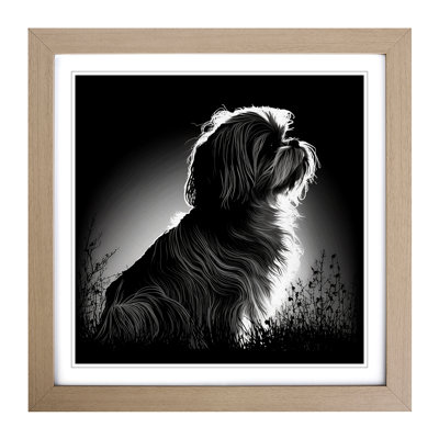 Shih Tzu Silhouette - Single Picture Frame Print on Wood
