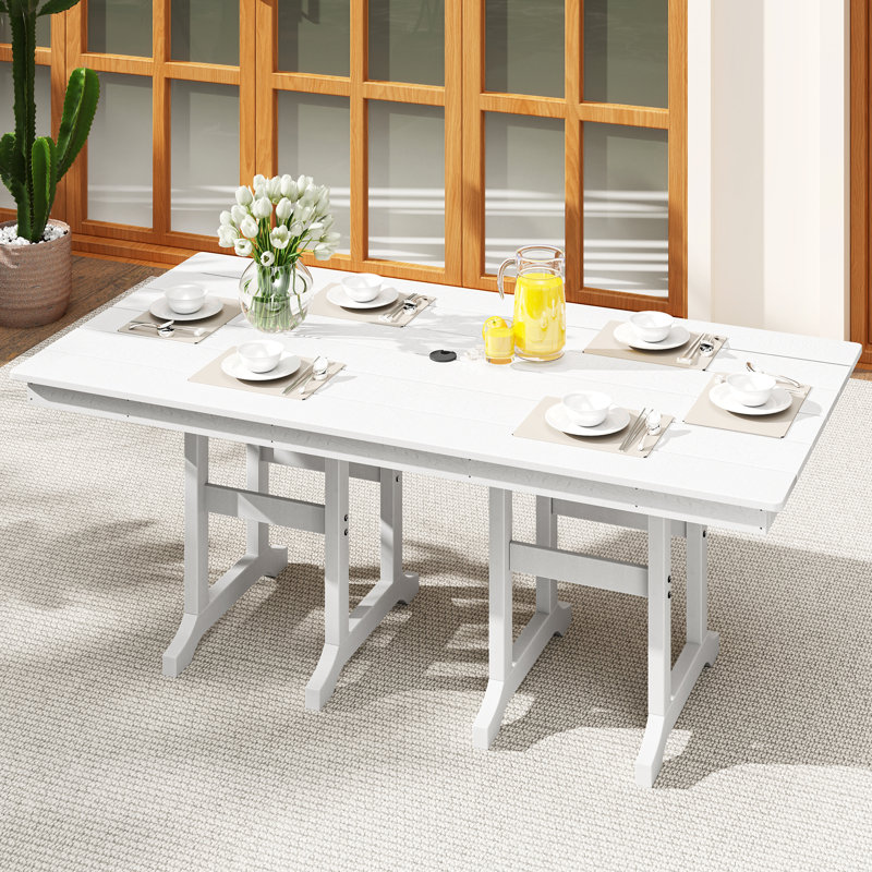 Aunye 71"W HDPE 6-Person Heavy-duty Dining Table, White