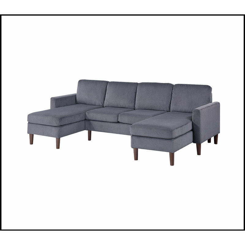 Ensemble modulaire 3 pièces avec méridienne RAF / LAF, causeuse sans accoudoirs, velours côtelé gris foncé, confort moderne pour le salon