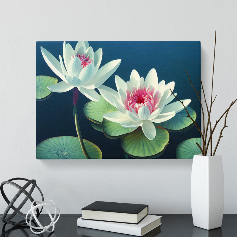 Pure Water Lily Flowers - Wrapped Canvas Print, 50cm H x 76cm W x 3cm D
