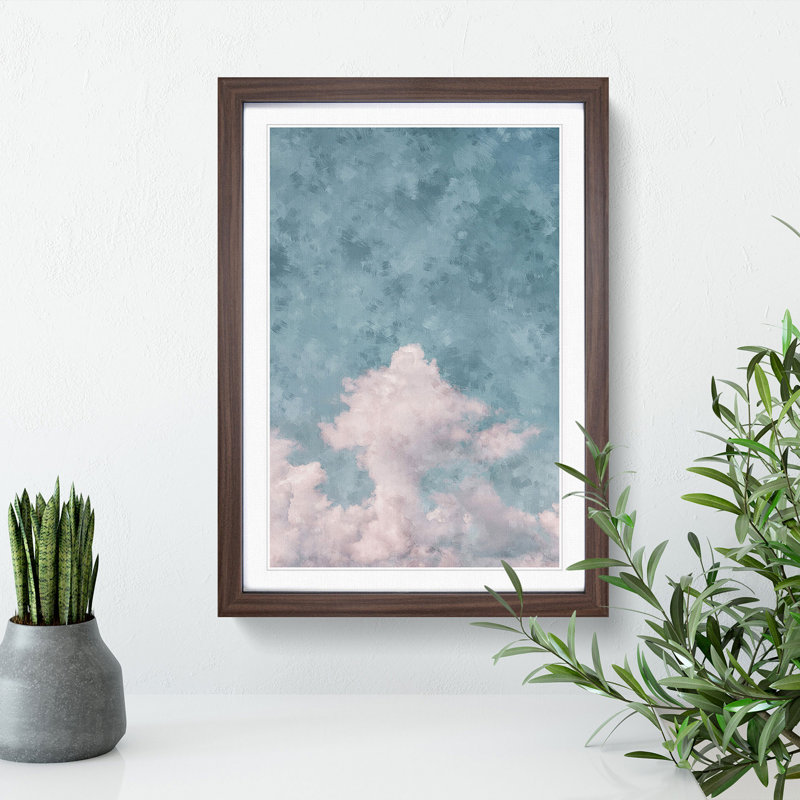White Clouds Reaching Upwards - Picture Frame Painting Print, 87cm H x 62cm W x 2cm D, Walnut Framed