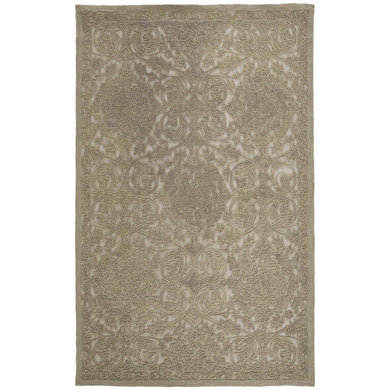 Tapis brun clair / beige en laine / coton touffeté à la main Rayna, Rectangle 8 pi x 10 pi