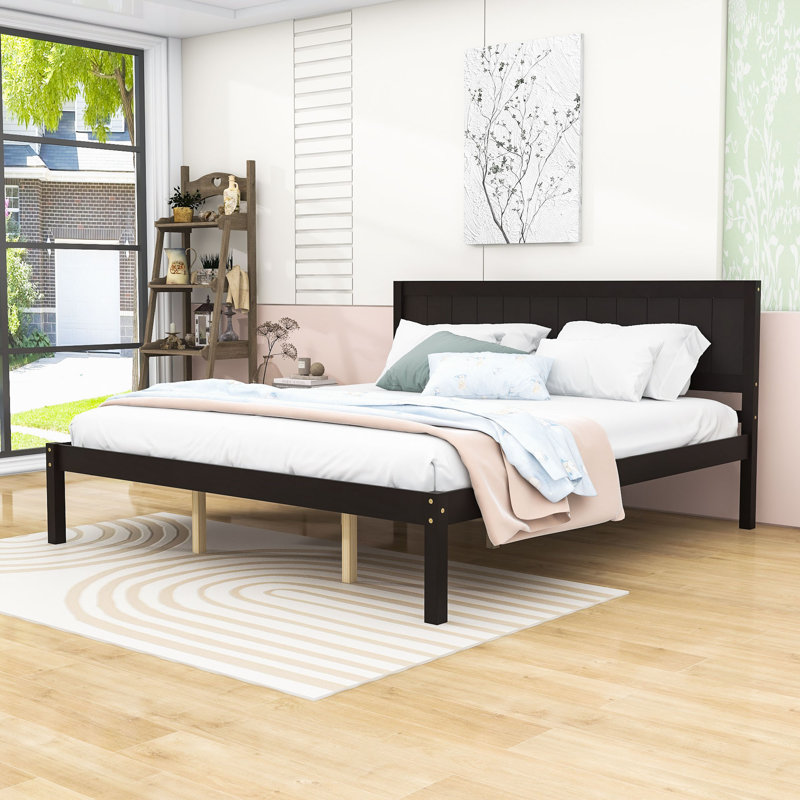 Base de lit plateforme en bois avec tête de lit, Espresso