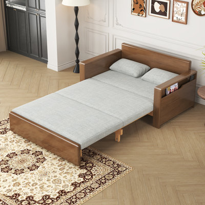 Canapé-lit double convertible 48 po avec rangement, canapé-lit modulaire avec méridienne réversible, canapé-lit en bois 3 en 1 pour salon, appartement, chambre à coucher, bureau