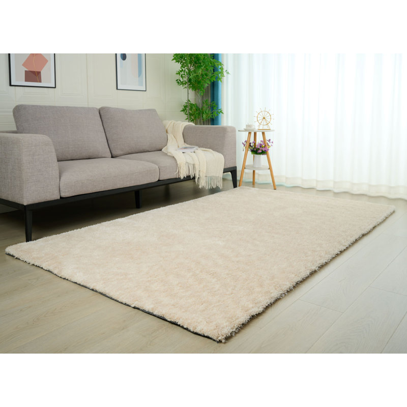 Tapis beige épais tissé à la main Sav, Rectangle de 5 pi x 8 pi