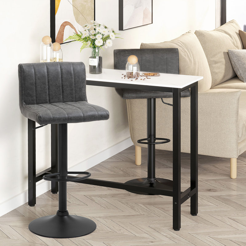 Harri Swivel Upholstered Adjustable Height Counter Stool with Metal Frame, Grey