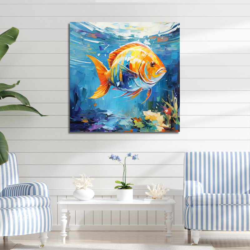 Romantiques poissons de fond marin - Japon, art mural, Toile tendue, H 30 po x l 30 po x P 1,5 po