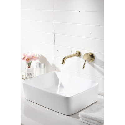 Robinet de lavabo mural en nickel brossé avec bonde escamotable, poignée simple pour une régulation pratique de l'eau, fonction d'éclaboussure, rouille - matériau en acier inoxydable pour salle de bain - or, levier à température précise