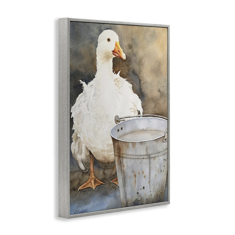 Giclée encadrée Duck & Country Pail, design par Stephanie Fielden, H 24 po x l 16 po, Estampe numérique Farmhouse