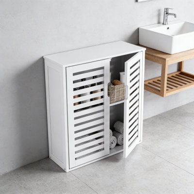 Armoire de salle de bain murale en bambou au-dessus de la toilette avec tablette réglable, organisateur de rangement à double porte pour la salle de bain, la cuisine et le salon