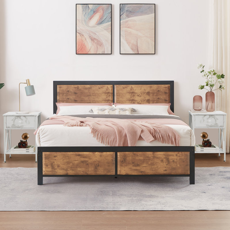 Metal Piece Bedroom Set, White/Brown