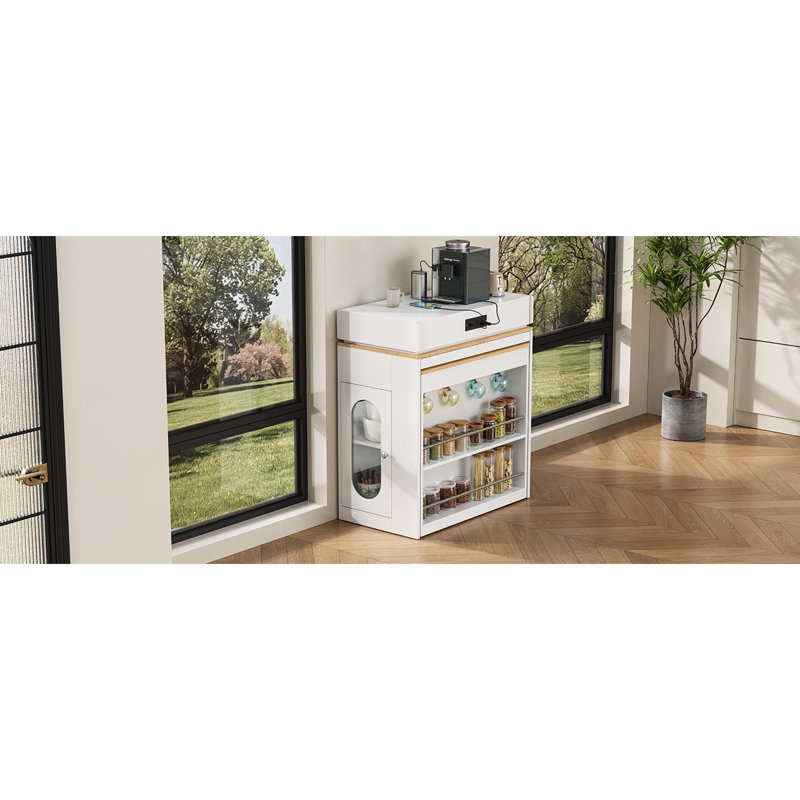 Storage Cabinet with Extendable Dining Table, 37.8" H x 57.7" W x 32.7" D, Creamy White