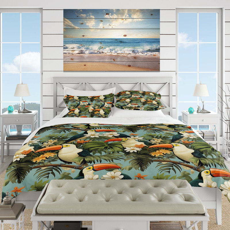 Ensemble de housse de couette Tropical Toucan, Housse de couette pour grand lit et 2 taies décor