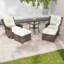 Ensemble de patio extérieur 5 pièces avec 2 chaises pivotantes, 2 repose-pieds et table d'appoint en verre texturé à l'eau-349496719
