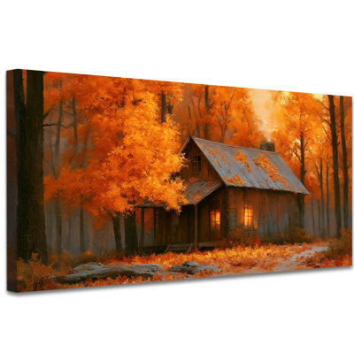 GUTTATY, art mural sur toile d'automne, feuille d'érable rustique, forêt d'automne, impressions de cabane en bois, images de récolte de ferme sereine, rétro, action de grâce, décor pour le salon, la salle à manger, le couloir, 20 x 40 pouces