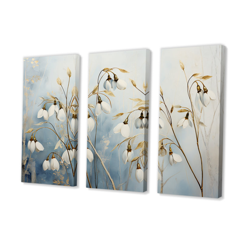 «White and Blue Snowdrops Simplicity III», ensemble d'art sur toile, H 28 po x l 36 po x P 1 po