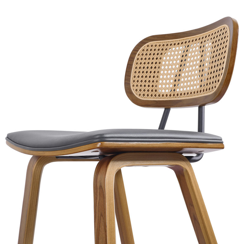 26" Upholstered Rattan Counter Height Stool, Brown, Grey