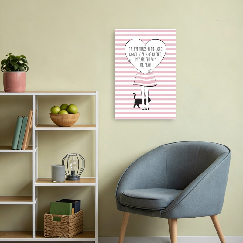Cœur cœur, fille, chat, chat romantique moderne et contemporain, impression d'art mural, 24" H x 16" W