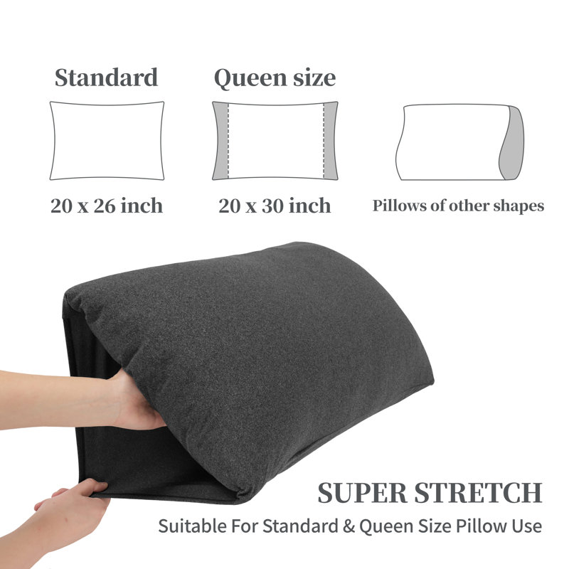 Taies d'oreiller en jersey extensible avec fermeture à enveloppe, Gris chiné, Taies d'oreiller pour grand lit