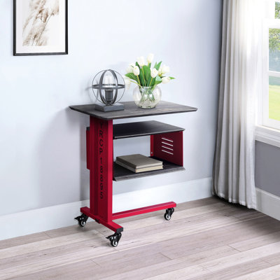 Table d'appoint rouge avec mélange de métal et de bois pour la décoration de matériaux rectangulaires combinés