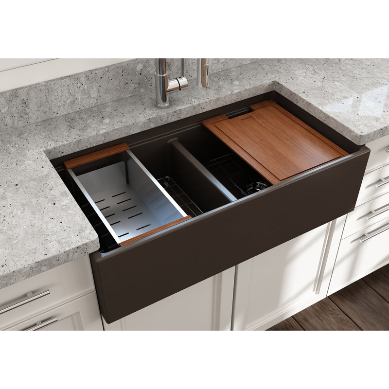 Contempo 36'' L Double Basin Kitchen Sink, Matte Brown