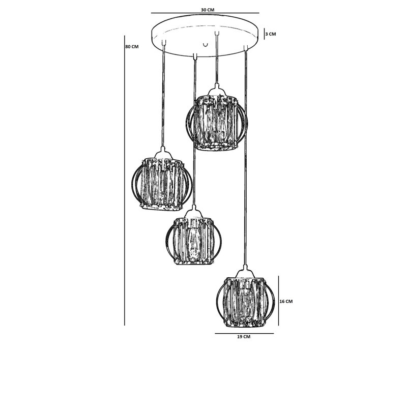 Élégant lustre en métal noir avec capuchon en verre, 7,5 po x 6,3 po | Hauteur réglable jusqu'à 31,5 pouces | 4 x douilles E27 (40 W maximum, ampoule non incluse) | pour la décoration de la salle à manger, du salon et du vestibule