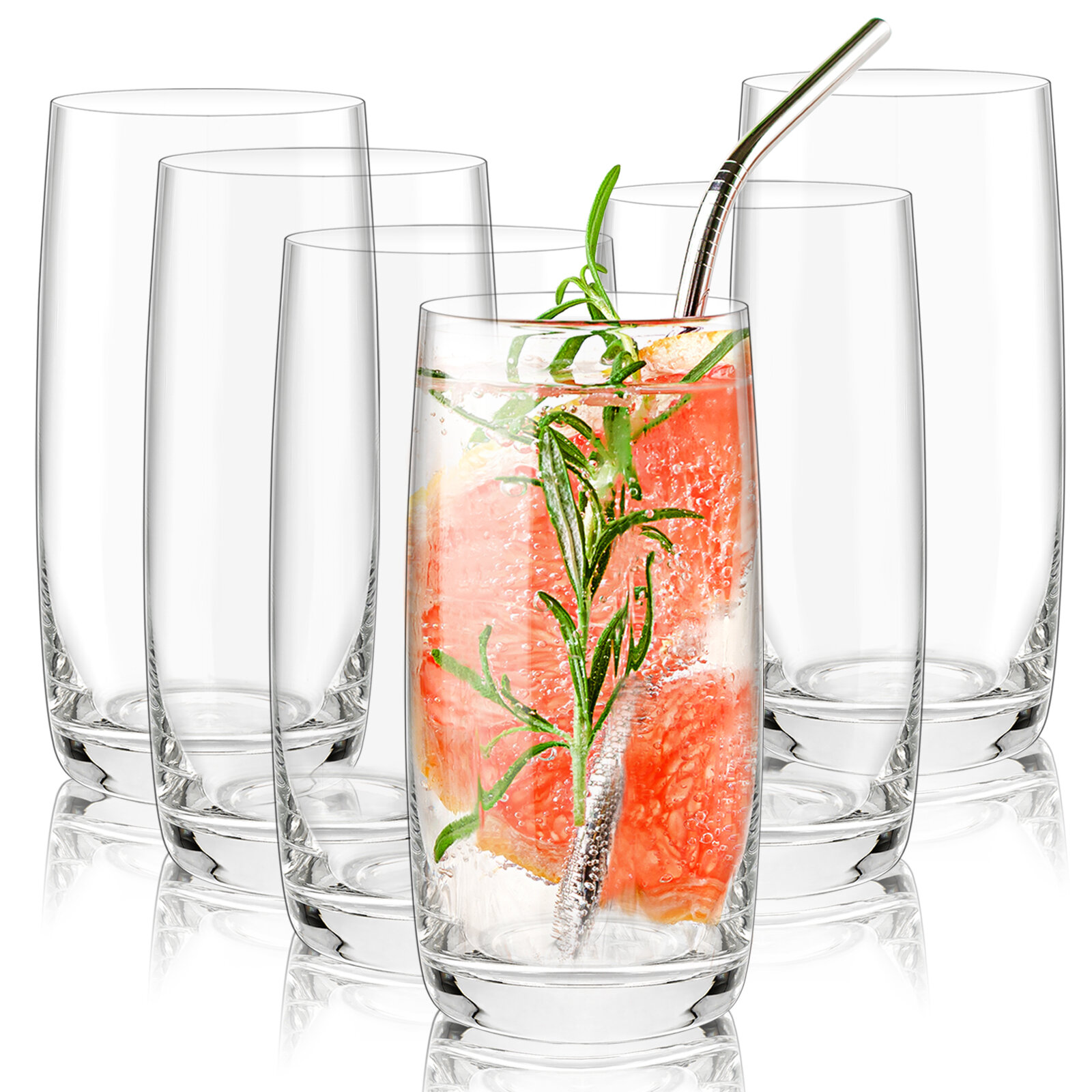 JoyJolt Faye Crystal Highball Drinking Glasses Set 13 oz