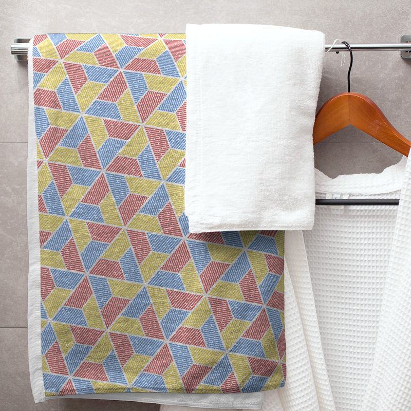 Serviette de bain trapézoïde, Rouge/bleu/jaune