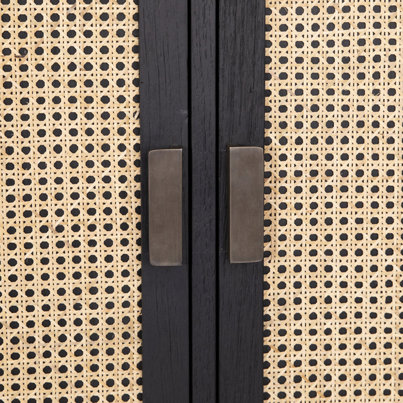 Royette 78-Inchtall Exotic Wood And Rattan 2-Door Cabinet In Black