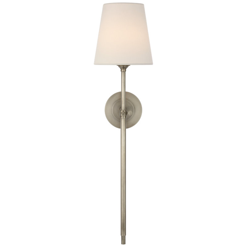 Thomas O'Brien Bryant 27" Cordless Tail Sconce with Linen Shade, Antique Nickel
