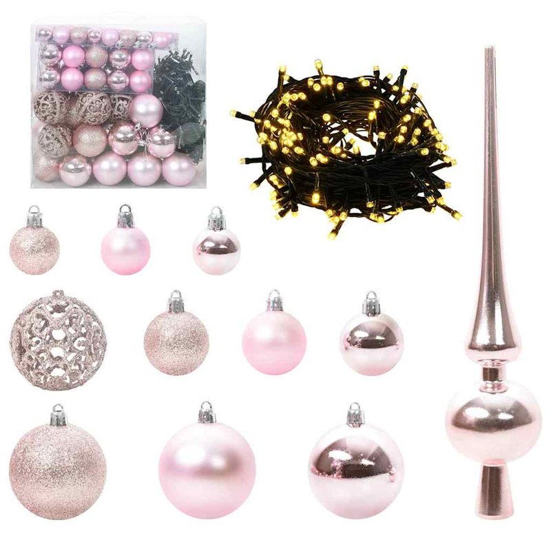 Christmas Bauble Set with 300 LEDs 120 pcs Plastic, Pink