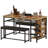 4 People Dining Table And Chair Set, Antique Color Dining Table, Black Upholstered Bench, Dining Table And Chair 3 Piece Set With Wine Rack And Wine Glass Holder For Dining Room