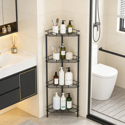 4 Tier Floor Standing Corner Shower Caddy Organizer Shelf With Hooks