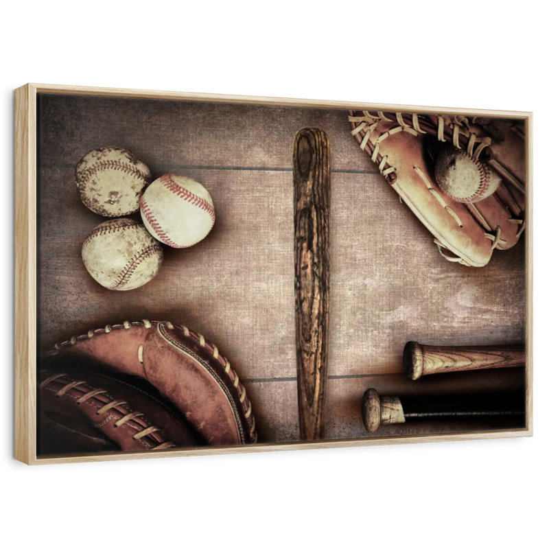 Thème du baseball, Cadre flottant en bois naturel, 13 po x 9 po
