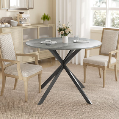Table de salle à manger ronde pour 4 tables de cuisine avec pieds en acier, gris vieilli