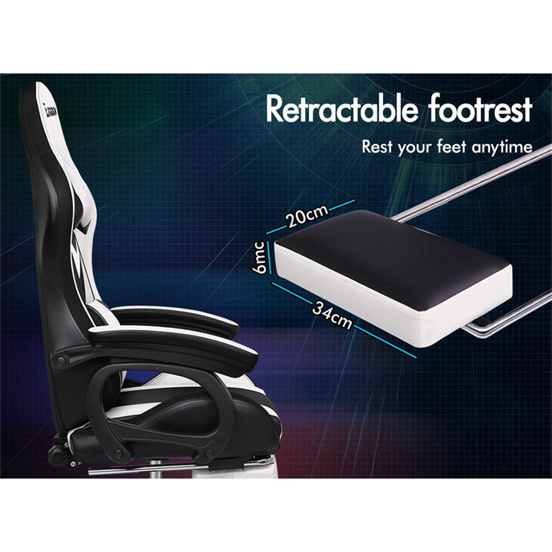 ELFORDSON Adjustable Faux Leather Swiveling PC & Racing Game Chair, White/Black