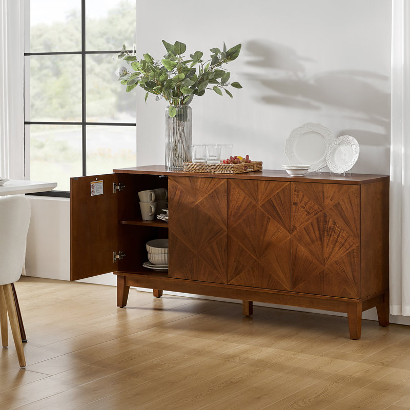 Camellon Mid-century 60" Wide Solid Wooden Legs Sideboard with Adjustable Shelves