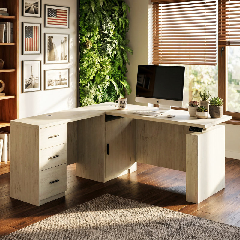 Bureau en L réglable de 63 po de largeur avec de solides fonctions de rangement