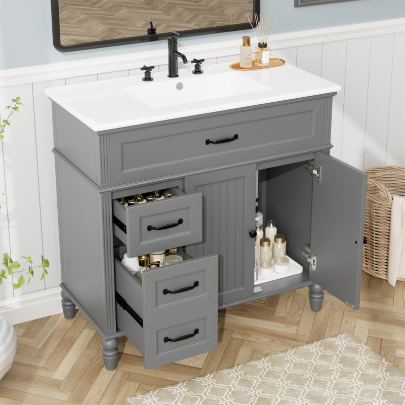 [Vidéo] Meuble-lavabo de 36 po avec lavabo, Gris