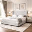 Premium Plush Bed Frame – Elegant Padded Bed with 48” Statement Headboard, Solid Wooden Bed – Contemporary Designer Finish-297265899-297508565