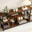 Console industrielle 70 po, table d'entrée à 8 tablettes ouvertes, brun rustique et métal noir, pour le salon et le couloir