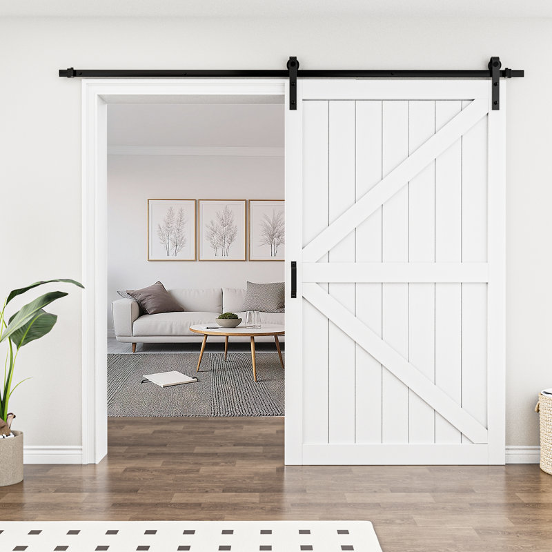 84"H × 48"W Modern K Shape Primed Sliding Barn Door with Installation Hardware Kit, 48" x 84", Standard Barn Door Hardware