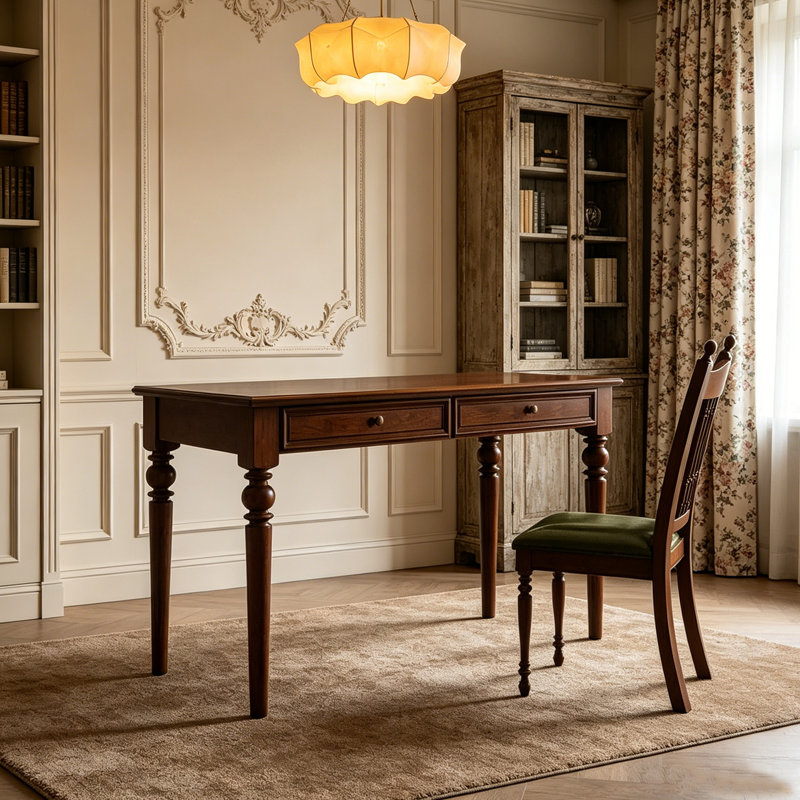 Exquis bureau d'écriture brun foncé rétro, 30.31" H x 39.37" W x 23.62" D