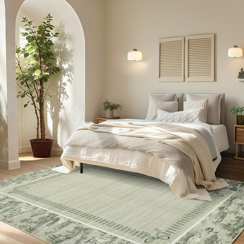 Tapis Toile de Jouy lavable à la machine – Tapis à motif champêtre français, ultra doux, antidérapant et ne peluche pas