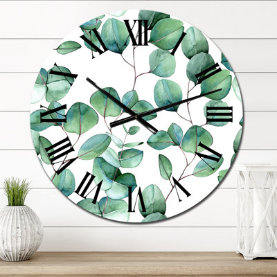 Branche d'eucalyptus sur fond blanc II - Horloge murale tropicale