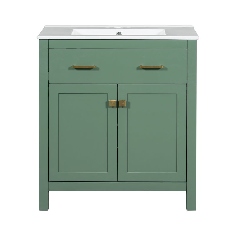 Meuble-lavabo 30 po avec lavabo en céramique, Vert, Doré