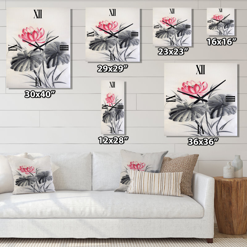 Horloge murale fleur de lotus avec deux feuilles monochromes, Petit