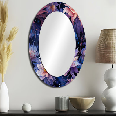 Romya mauve céleste, motif floral - miroir mural floral unique, miroir mauve, impression sur métal