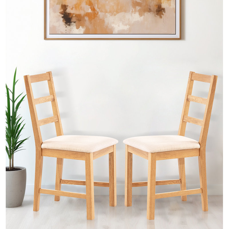 47cm H Fabric Upholstered Ladder Back Side Chair, Beige