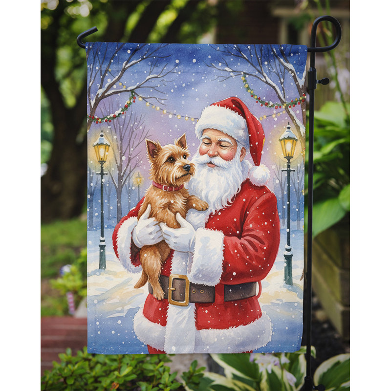 Norwich Terrier avec le drapeau du jardin du Père Noël, Taille du jardin, Norwich Terrier